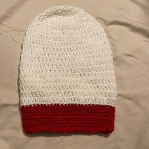 White/red Handmade crotchet slouchy beanie